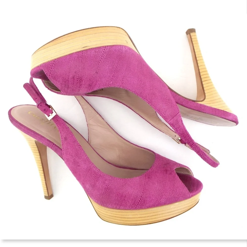 COLE HAAN Nike Air Pink Suede Leather Slingback Platform Heel Sandal Pumps 10